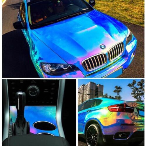 Holographic Sky Blue Rainbow Neo Chrome Car Vinyl Wrap Air Bubble Free Sticker - Afbeelding 1 van 20