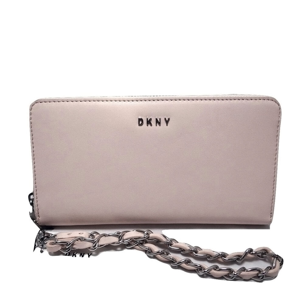DKNY Heavy Nappa Leather Wristlet Clutch Wallet Zip Around Pale Pink  MSRP:$115