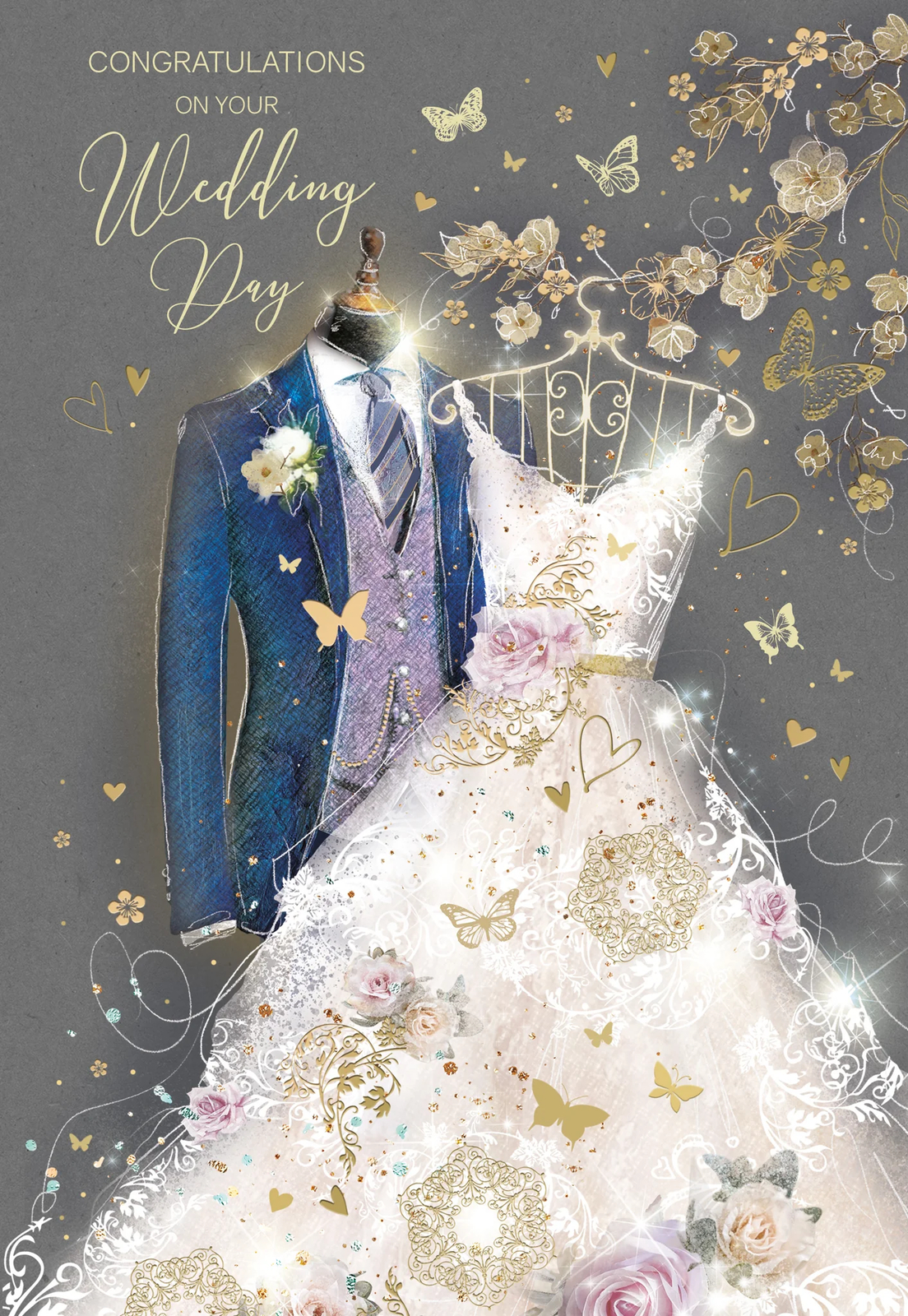 Wedding Day Congratulations Card Foil Finish 5.75"" x 8.25"" Cherry Orchard