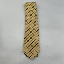 VTG Tommy Hilfiger USA Made Yellow Navy Blue Silk Tie Necktie