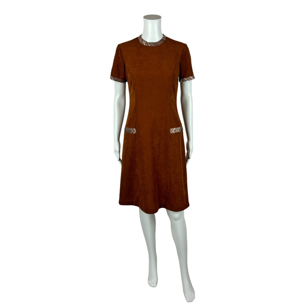 Vintage 70s Mini Dress Women's Small Brown Faux Suede Short Sleeve Shift  Boho | eBay