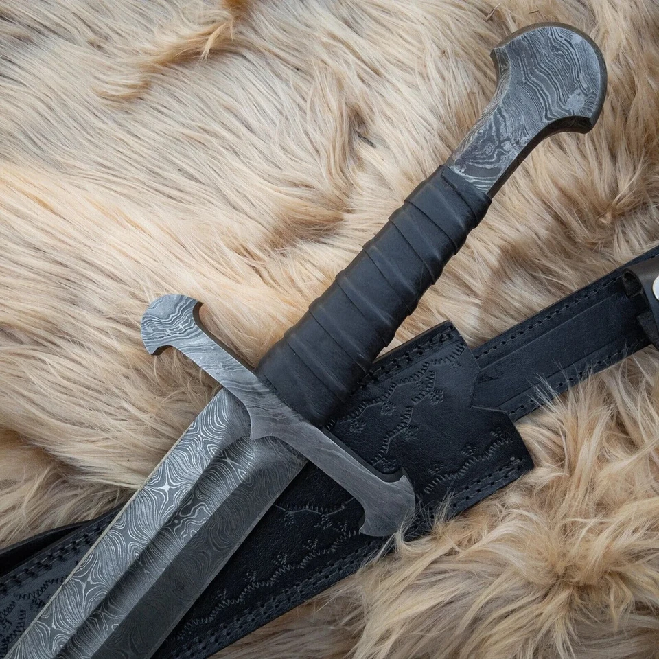 Hand Forged Damascus Steel Viking Sword Sharp Battle Ready Medieval Swords Gift - Image 3 of 4
