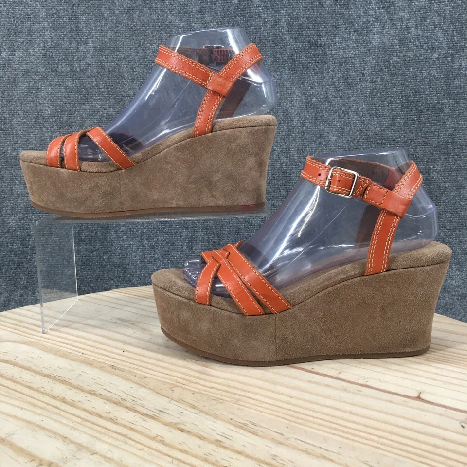 American Eagle Outfitters Heels Womens 8M Platform Orange Leather Wedge Open Toe - Image 2 of 4