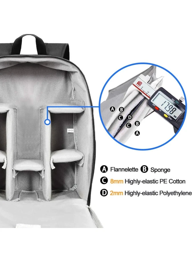 Mochila para cámara DSLR compatible con Canon, Nikon, Sony, accesorios para lentes Foto 3 de 4