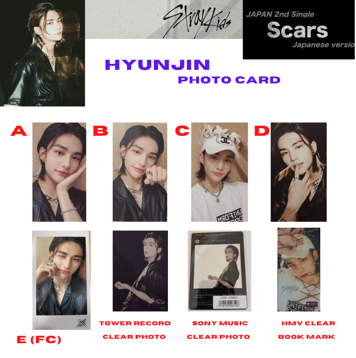 Stray Kids Hyunjin Scars Thunderous Official Photo card A,B Stray Kids Hyunjin Scars Thunderous Official Photo card A,B