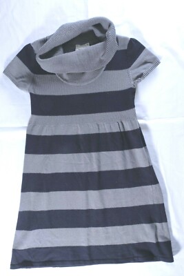 pink rose dress cowl neck sweater Pink Rose Womens SZ L Sweater Dress Cowl Neck Large Black Gray Striped