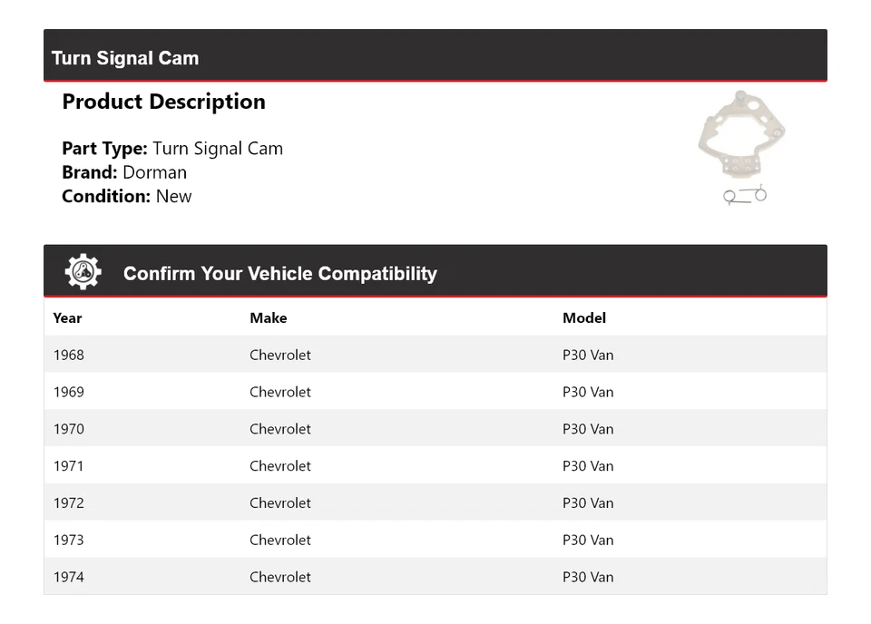 适用于 1968 - 1974 年雪佛兰 P30 Van Dorman 转向信号摄像头 1969 1970 1971 1973 — 第 2/4 张图片
