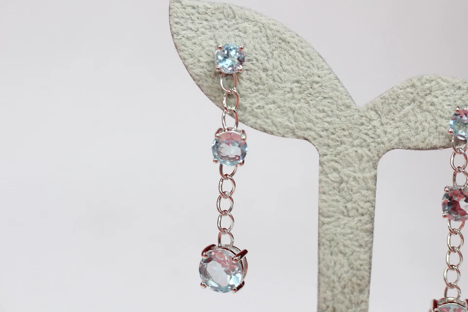 Eleganti Orecchini In Blu Di Topazio Blu 8,0 Carati In Argento 925 - Immagine 4 di 4