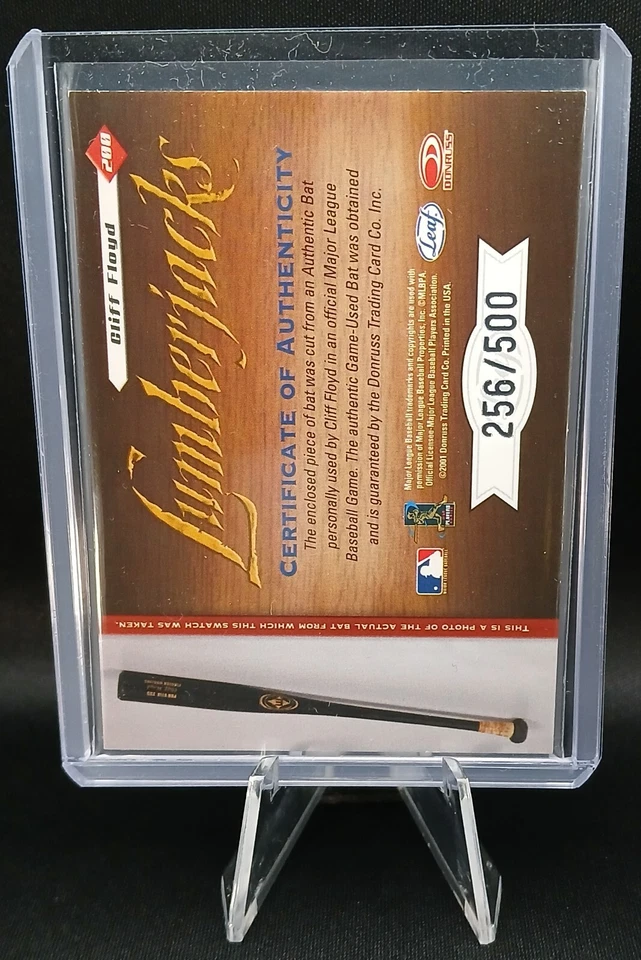 2001 Leaf Limited Lumberjacks Cliff Floyd #200 256/500 Game Used Bat Relic Card - Image 2 of 2