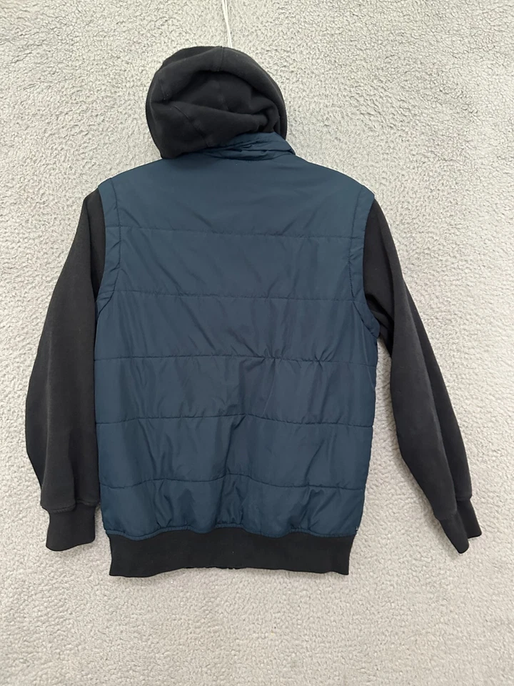 Chaqueta acolchada RVCA para niños talla grande azul poliéster calce con capucha cremallera completa Foto 3 de 4