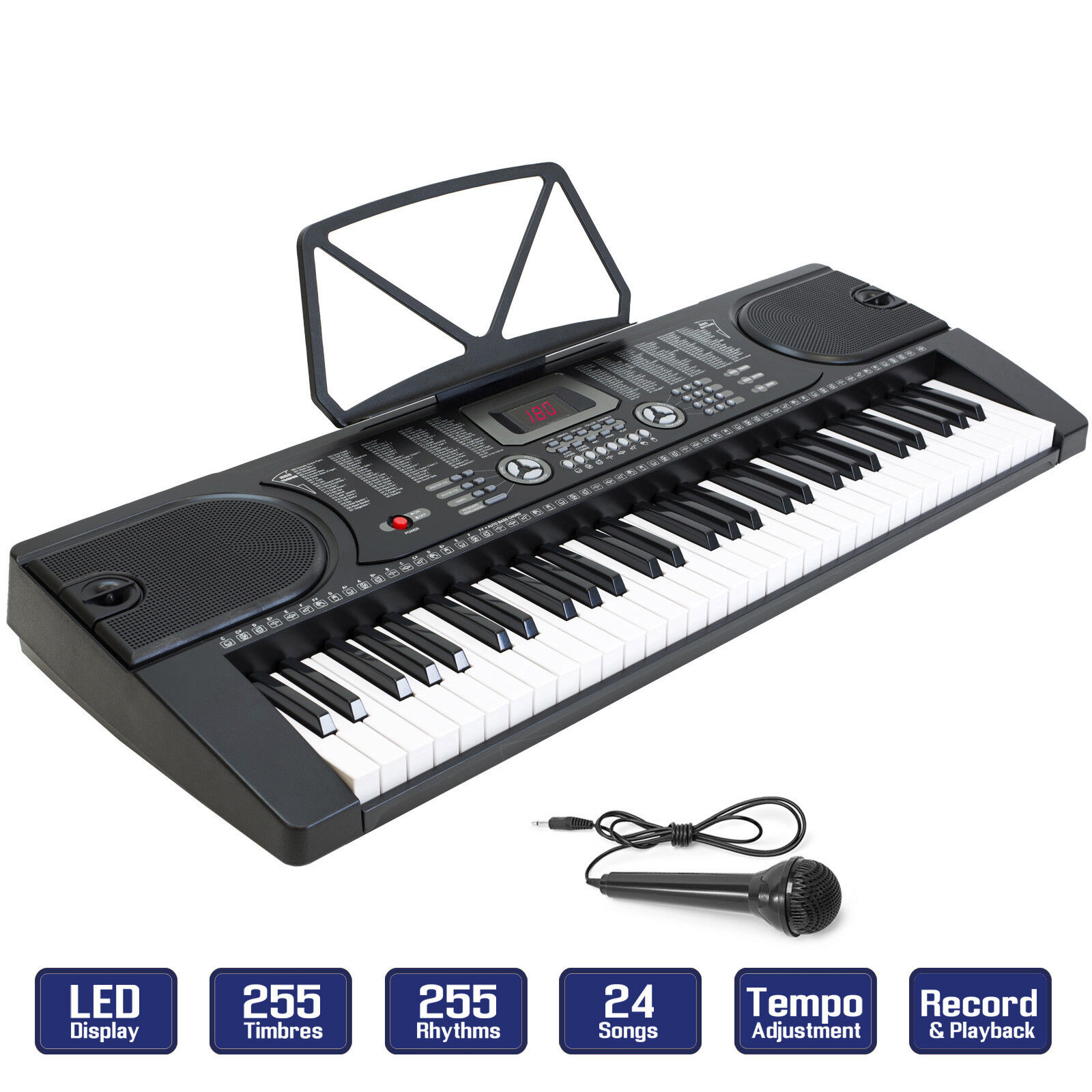 Digital Piano Keyboard 61 Key - Portable Electronic Instrument with Mic
