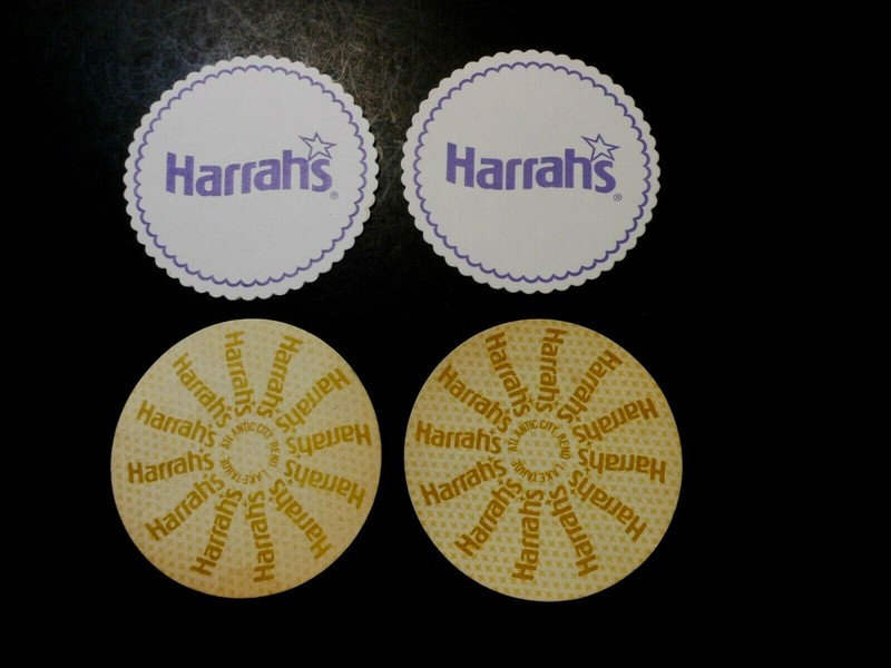 (4) CASINO BEER COASTERS HARRAH'S RENO, LAKE TAHOE & ATLANTIC CITY  lightly used