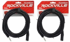 2 Rockville RCXMB20-B Black 20' Male REAN XLR to 1/4'' TRS Balanced Cables
