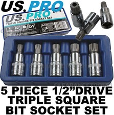 US PRO 5 Piece 1/2" Drive Spline Triple Square Bit Sockets M10 - M18 2076 Spline