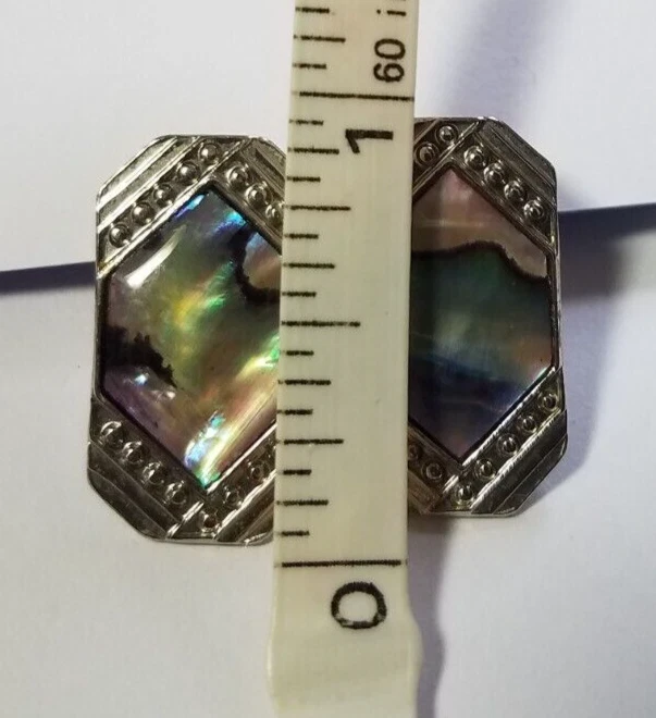 Vintage 1970's Stamped DURI Silver Tone Inlaid Abalone Shell Post Earring Foto 4 de 4