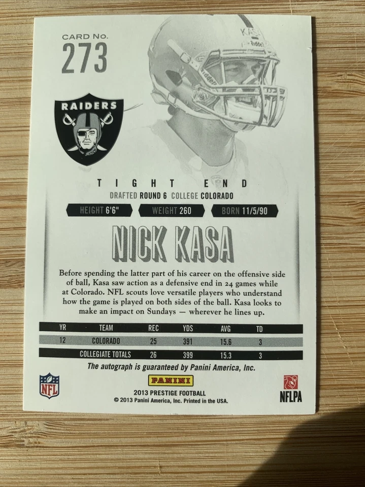 2013 Prestige Extra Points Rookies Signatures Green /25 Nick Kasa Rookie Auto - Image 3 of 3