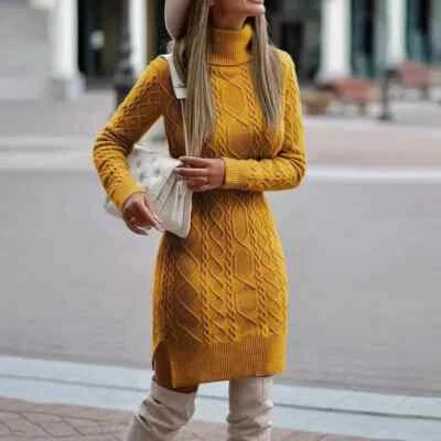 Autumn Winter New Women's Elegant Knitted Sweater Long Sleeve Dress Slim  Fashion | eBay