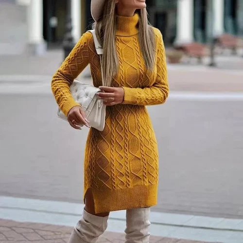 Herbst Winter Neu Damen Elegant Strick Pullover Langarm Kleid Slim Mode - Bild 5 von 21