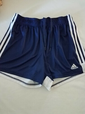 Boys Adidas Navy Blue Black Stripe Climalite Soccer Shorts Size