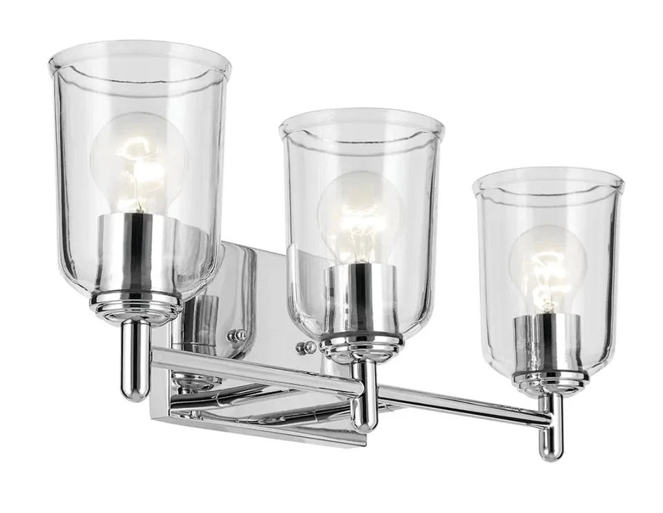 Shailene 21 pulgadas Lámpara de tocador de baño tradicional cromada de 3 luces con vidrio transparente Foto 2 de 4