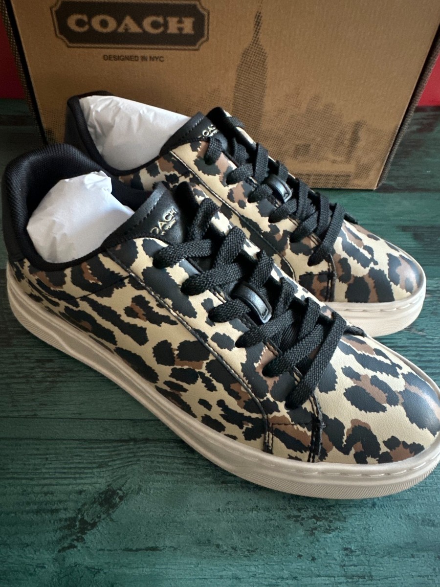 NEW Coach Woman's High Line Sneaker With Leopard Print CCV98 Black