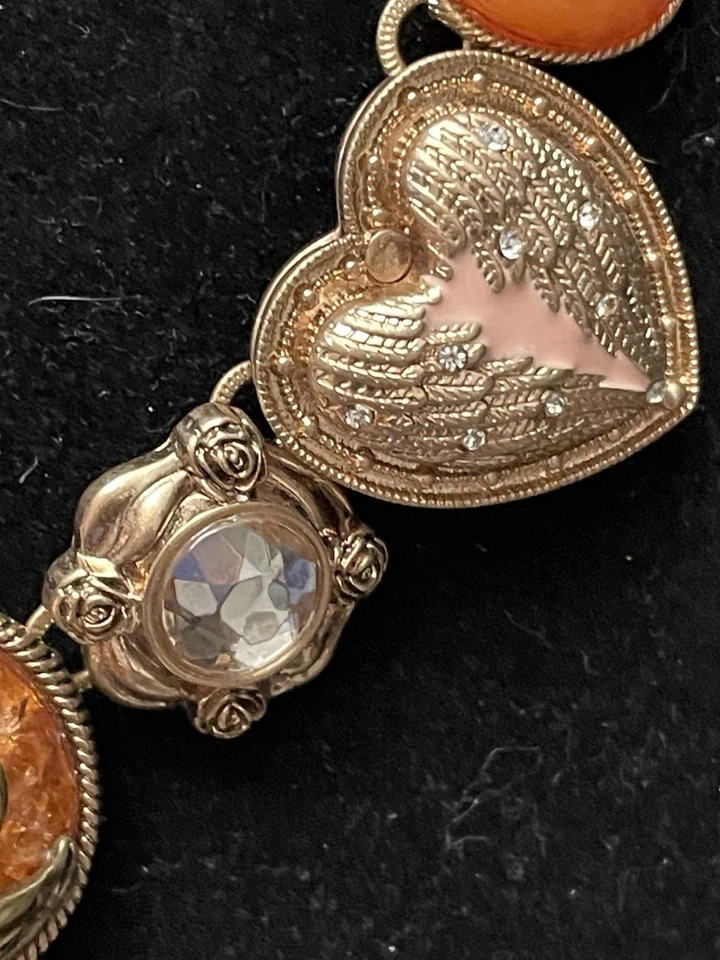 "Collar Betsey Johnson Declaración Pájaros Corazones Cristales Tono Dorado Firmado" Foto 4 de 4