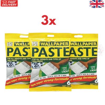3x 151 Tapetenkleister 6 Pint Pack - Quick Mix, super stark, hängt bis zu 5 Rollen