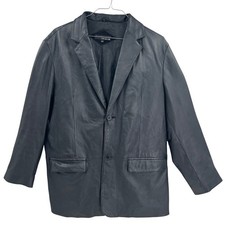 Jones New York Mens 42R L Black Leather 2 Button Front Blazer Jacket Y2K Mob