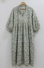 Hand Block Print Cotton Midi Dress Women Summer Boho Casual Summer Wear Dress