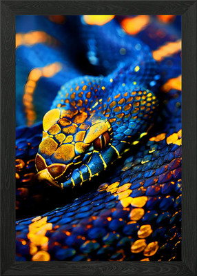 Gold Saphir Schlange Viper gerahmtes Wandbild Poster Leinwanddruck Bild