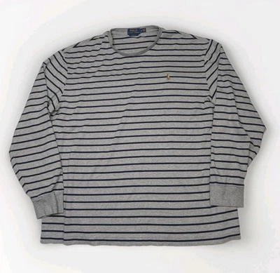 Polo Ralph Lauren Striped Long-Sleeve Natural Pony Soft Heavy Shirt Gray Navy XL - Image 1 of 4