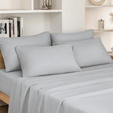 Queen Size Bed Hotel Sheets - 6 Piece Set Light Grey - Extra Soft