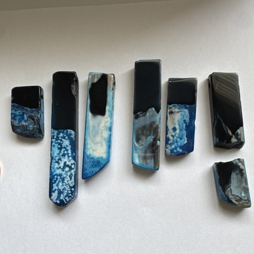 Lot of 7 Blue Agate Cabochons Pendants Mixed Shapes Jewelry Making Stones