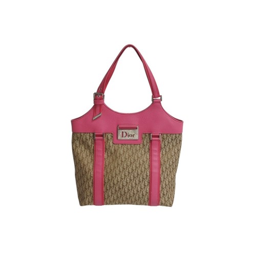 Christian Dior Handbag Trotter Canvas Leather Khaki Pink Women's Pre-owned From