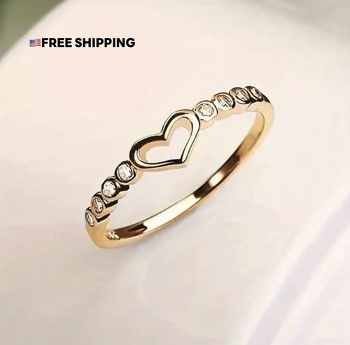 Heart Ring Size 8 – Golden Zirconia Studded Minimalistic Women’s Jewelry