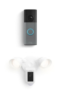 Ring Battery Doorbell Speckled Gray newest model with Floodlight Cam Plus, White