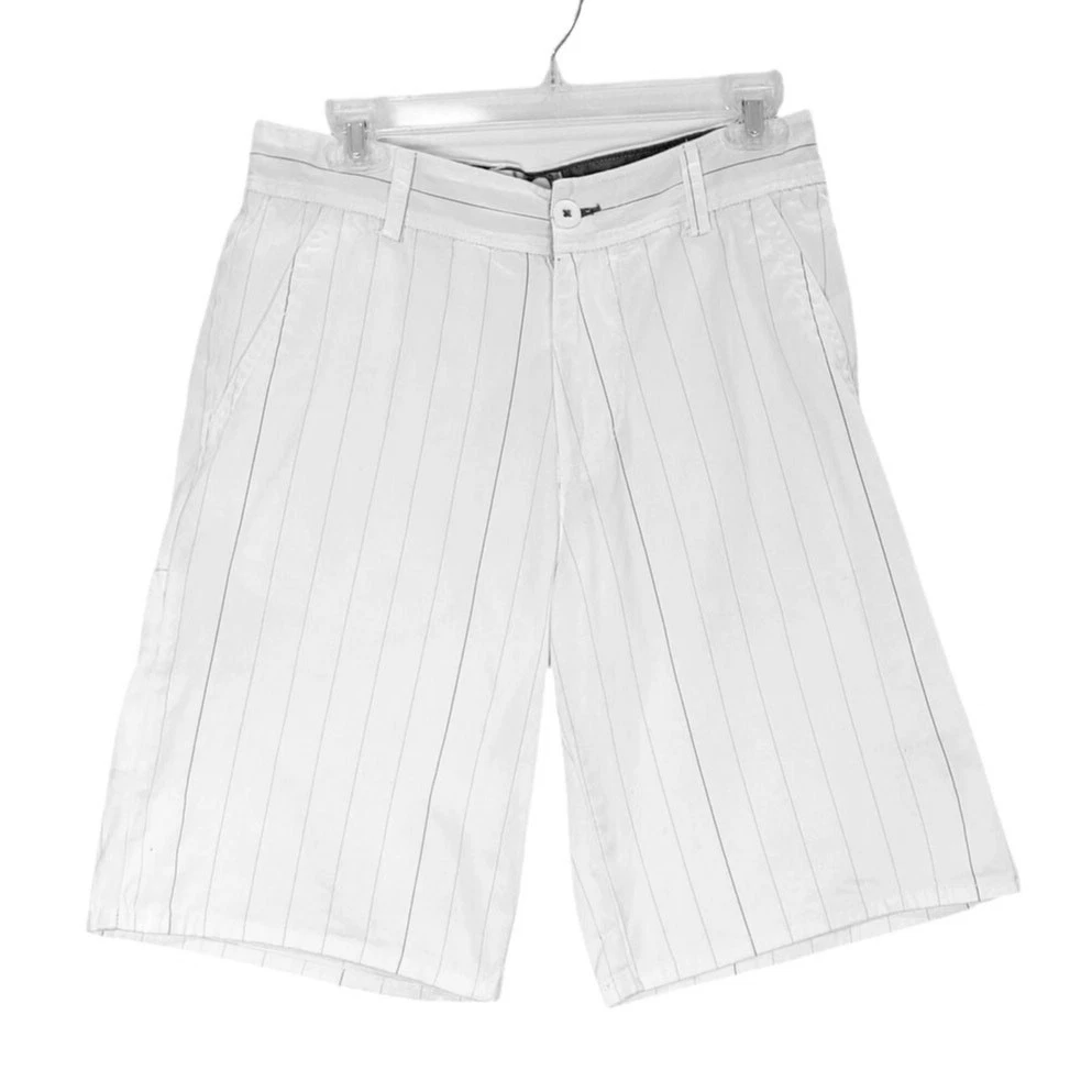 OP Ocean Pacific Chino Shorts Flat Front High Rise White Pinstripe Mens Size 30