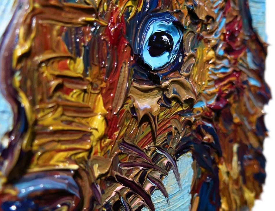 ORIGINAL OIL█PAINTING VINTAGE█ART SIGNED OUTSIDER cute POP ANIMAL PET NATURE EYE - Image 2 of 4