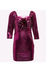 $495 New LoveShackFancy Thompson Mini Dress Fuchsia Pink Flower Applique 6