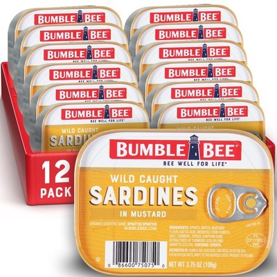 Sardines in Mustard Sauce, 3.75 oz Tin (Pack of 12) - Wild Caught, Gluten Fre...