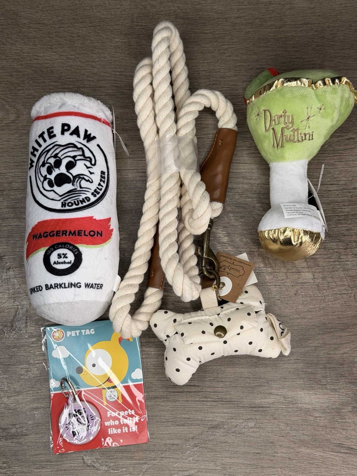 & Accessories Rope Leash White Paw Plush Dirty Muttini Tag Sp9