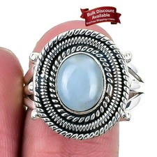 Aquamarine Stone Solid Silver Sister Statement Trendy March Birth Ethnic Ring
