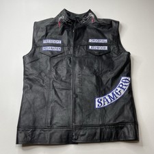 Sons of Anarchy Motorcycle Biker Vest Faux Leather Mens Sz S Embroidered Patches
