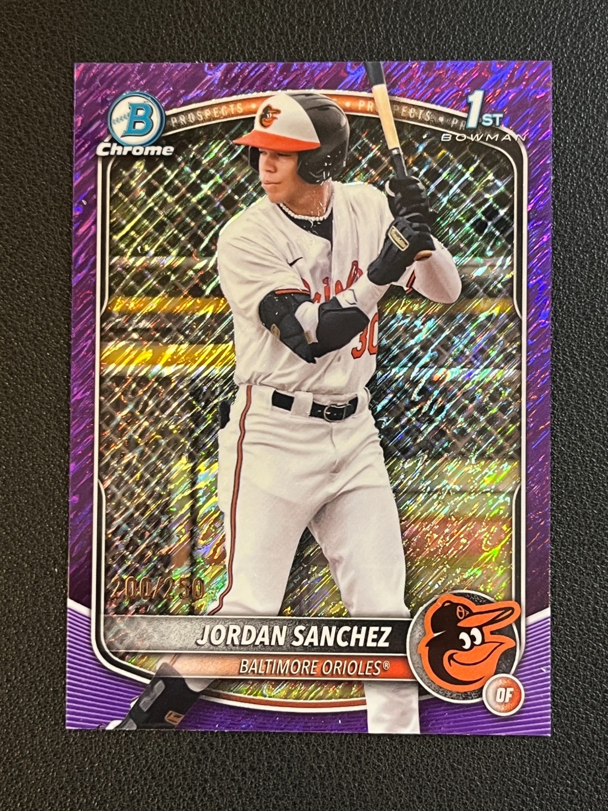 Jordan Sanchez 2025 Bowman Chrome 1st Purple Shimmer /250 Orioles