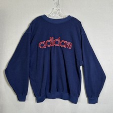 Vintage Adidas Fleece Sweatshirt Mens Large Blue Spellout Y2K Crewneck