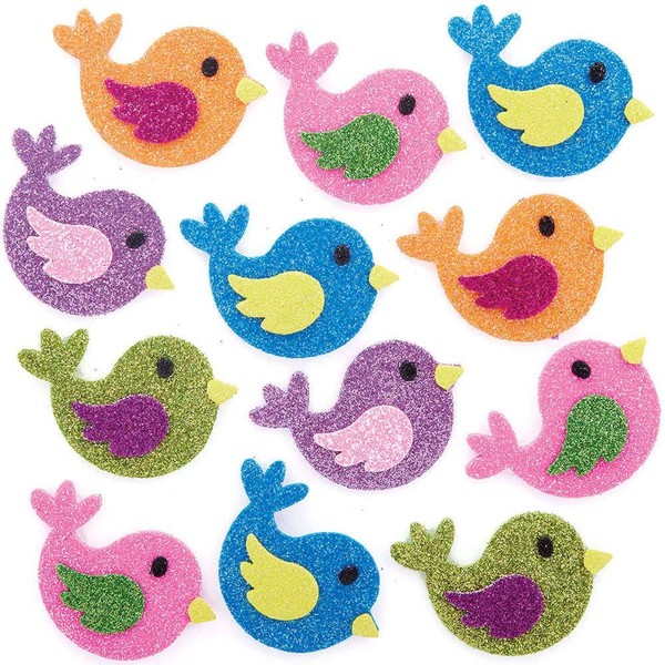 Moosgummi Sticker 100 Stk Glitzer Vogel - Schaumstoff Aufkleber Baker Ross-image