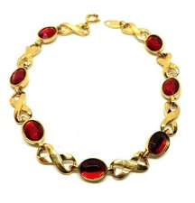 Lovely Vintage Signed Avon Faceted Cherry Acrylic Gem Revival Link Bracelet!!