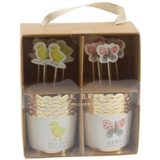 Rae Dunn Easter Spring Baking Cups Liners and Picks Peep Chicks Butterfly 12 Pc
