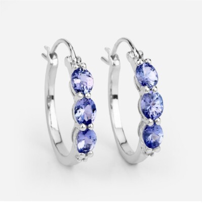 5x3MM Oval Shape Natural Tanzanite 925 Sterling Silver Women Hoop Earring