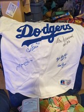 Maury Wills +4 Erskine, Newcombe,Bailey Signed Los Angeles Dodgers Jersey  COA